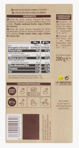 Chocolat noir à pâtisser Hacendado Tablette de 200 g – Lot de 6