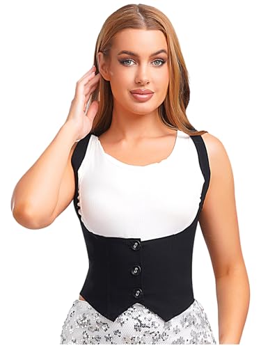 CHICTRY Women's Versatile Sleeveless Waistcoat Button Front Crop Top for Date Night & Special Occasions2