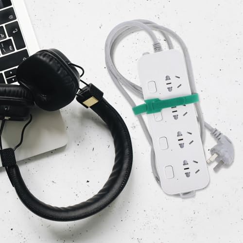 GALPADA 100 piezas de ganchos y lazos para cables verde, correas reutilizables para organización de cables de electrónica y gestión de cordones bajo escritorio miniatura 7