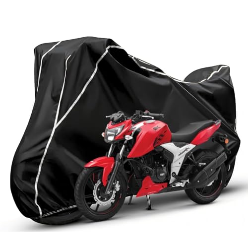 Image of Waterproof Bike Body Cover Compatible with Tvs Apache RTR 160 Dustproof Scratchproof - Motorcycle Cover for Two Wheeler, Outdoor Full Cover with UV, Duty, Rain Protection (Black & White) R1
