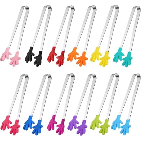 Shindel 12PCS Mini Tongs, 5.1 Inch Silicone Small Tongs for Kids, Funny Kitchen Serving Gadgets for Christmas Candy, Appetizers, Ice Cube, Fruits, Dessert, Great for Fine Motor, Sensory Coordination Cover