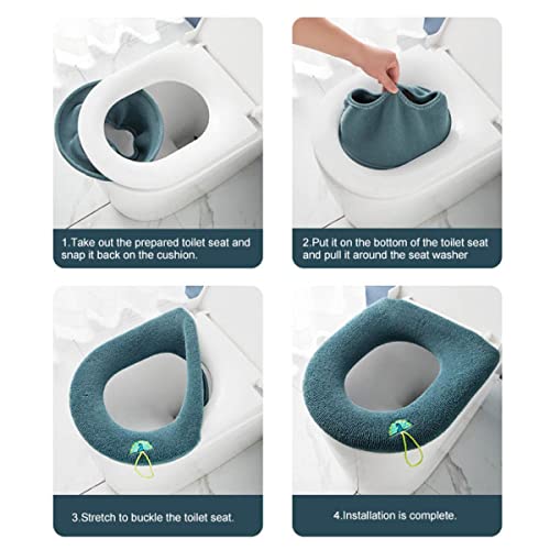 Toilettensitzbezug verdickte Haushaltsweichmatte Toilettensitzbezug Toilettensitzkissen Plüschpolster mit Griff Universal Four Seasons-Pink – Bild 7