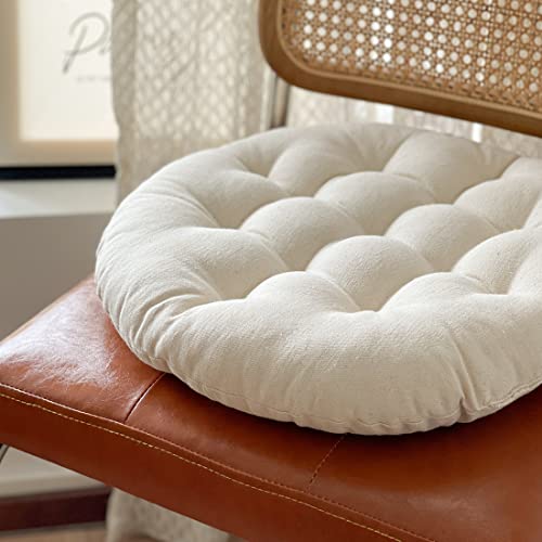 Lemfux Recycled Fabric Natural White Seat Cushion For Office Chair/Desk Chair, Soft Thick Sustainable Material Kitchen Chair Cushions, Modern Simple Round Dining Room Chair Cushion, 16X16X2.4 In #TOP2