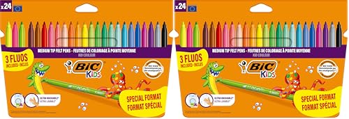 BIC Kids Kid Couleur Feutres de Coloriage à Pointe Moyenne - Couleurs Assorties, Etui Carton Format Spécial de 24 (Lot de 2)