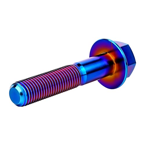 Image of Ti Screws M10 x 20 25 30 35 40 45 50 55 60 65 70 75 80 90 100mm 1.25 Pitch Titanium Flange Hex Bolt Pack of 4 (Burnt Blue, M10x50mm)