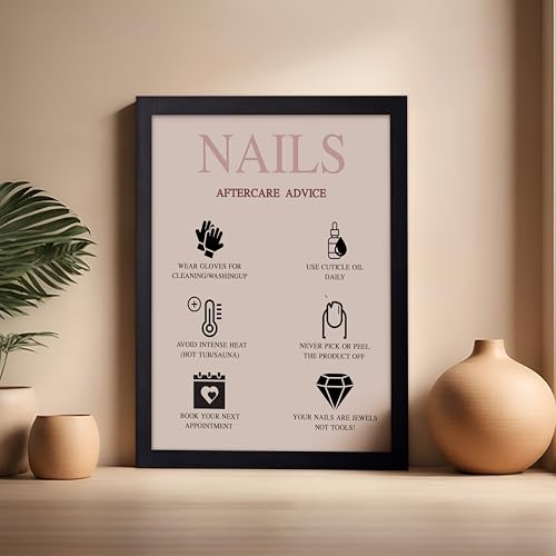 Image of Poster Master Nails Aftercare Advice Print - Fashion Poster - Manicure Art - Trendy Gift for Men, Women & Fashionista - Chic Decor for Salon, Spa or Nail Bar - 16x20 Black Framed