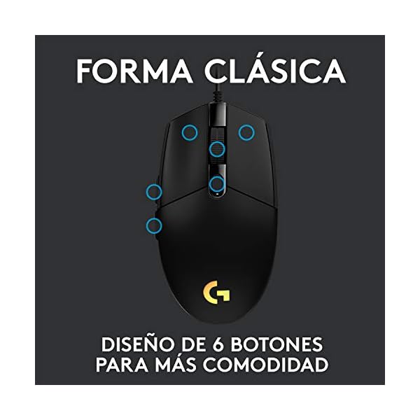 Logitech G203 LIGHTSYNC Ratón USB Gaming con Iluminación RGB Personalizable, 6 Botones Programables, Captor 8K para Gaming, Seguimiento de hasta 8,000 DPI, Ultra-ligero - Negro - Image 5