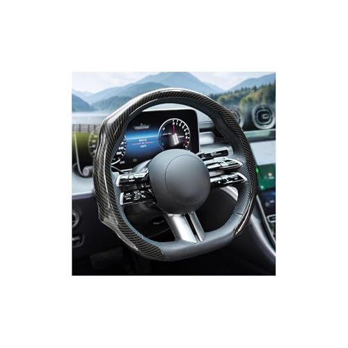 TNAIYH Car Steering Wheel Cover with Comfort Grip 14.5-15 Carbon Fiber Laser Non-Slip Steering Wheel Protector Cool Stylish Auto Interior Decor Accessories Universal for Van SUV Sedan (Black)