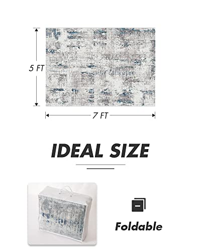 Resare Modern Abstract Area Rugs 5X7 Distressed Rug Machine Washable, Ideal Home Decor, Navy #TOP1