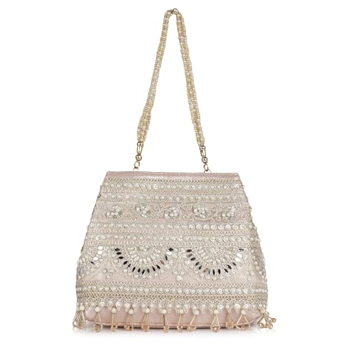 Image of Nevis Stylish Embroidery Unique Design Traditional Wedding Party Handheld Potli Bag For Women (PINK)