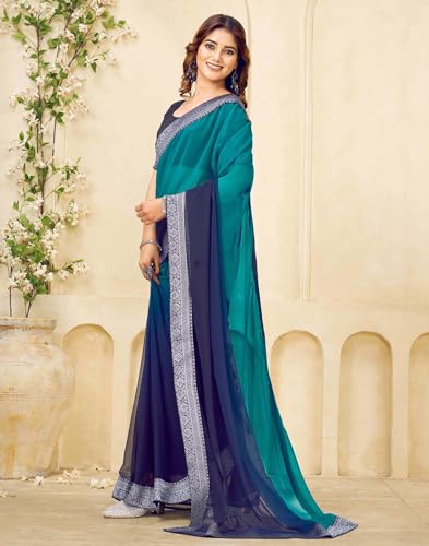 Image of SIRIL Women's Georgette Foil Printed Saree with Unstitched Blouse Piece
