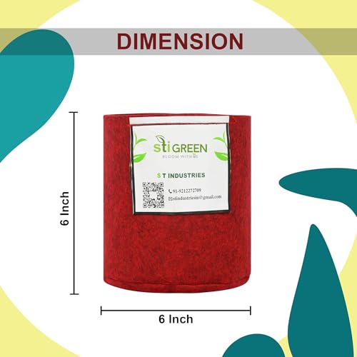 Image of Geo Fabric Grow Bags for Plants 6X6 Inch (Pack of 4) | 400 GSM Heavy Duty UV-Protected Round Maroon Colour Plant Bags for Terrace and Vegetable Gardening | Strong & Reusable|
