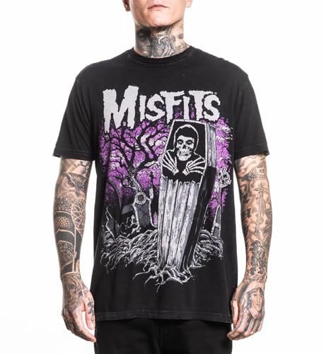 Affliction Misfits Mens T-Shirt Graphic Print Short Sleeve (US Alpha Large Regular Regular Black Lava Wash (Crypt))