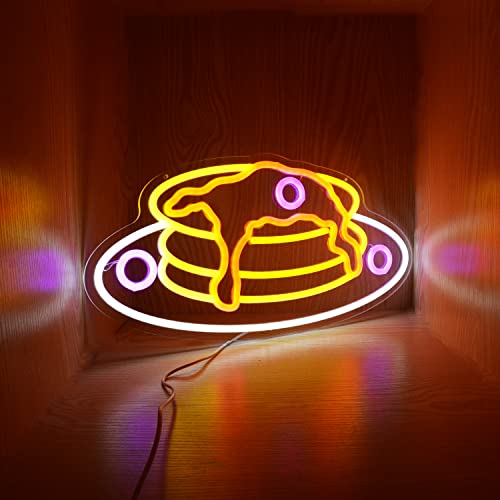 Image of Pancake LED Neon Sign Breakfast Neon Light for Kitchen Restaurant Bakery Cafe Brunch Shop Wall Decoration USB /Dimmable Switch Fast Food Pancakes Advertisement Lamp