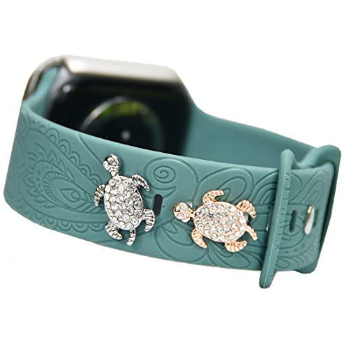 SUNOREEK Silver rose gold sea turtle Watch Band Charms for Apple Watch Band for women 38mm 40mm 41mm 42mm 44mm 45mm 49mm, christmas holiday Metal Decorative Rings Loops Charms Studs for iWatch Series 8 7 6 5 4 3 2 1 Watch Band Accessories Jewelry boho , Cute cartoon Smartwatch bands charms for Samsung Galaxy watch 5/Pro/4 ,for fitbit