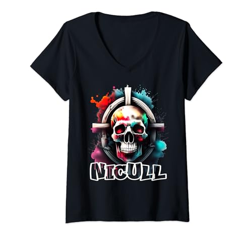 Mujer Skull and Wooden Cross Camiseta Cuello V