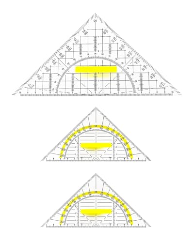HUVZOR 3 Piezas Triángulo de Geometría - Transportador Triangular de Plástico Geometría Triangular Transparente Transportador de Angulos para Escuela y Oficina