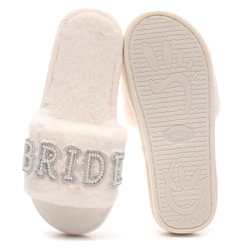 Bride Slippers for Wedding White Letter Pearls Bride To Be Slippers for Bridal Shower Bachelorette Hen Wedding Party2