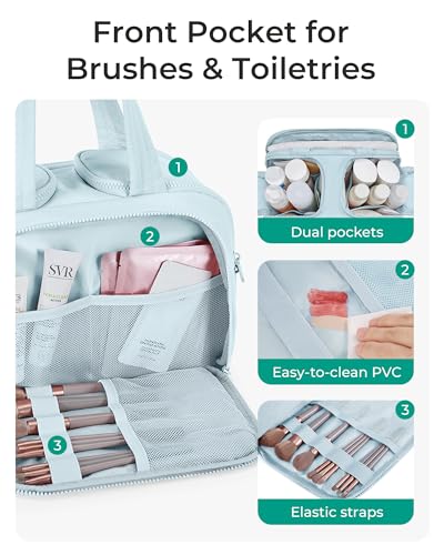 Image of BAGSMART Travel Toiletry Bag, Puffy Toiletry Bag for Women, Wide-Open Toiletry Bags for Traveling, Large Travel Cosmetic Makeup Bag Organizer for Accessories,Toiletrie, Blue, Puffy