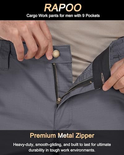 Rapoo Cargo Work Pants for Men Tactical Hiking Military Army Pants for Men Many Pockets Elastic Waistband Water Resistant Mens Ripstop Breathable Carpenter Pants Grey 34Wx30L — view 2