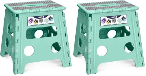 Image of Delxo Folding Step Stool 13 Inch Non-Slip Foldable Stools for Kids & Adults Up to 300 LBS Kitchen Collapsible Fold Up Stepping Stool with Dotted 2 Pack Green