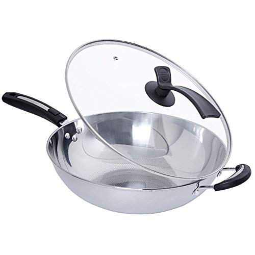 Wok de acero inoxidable con tapa de vidrio templado 32 cm miniatura 1