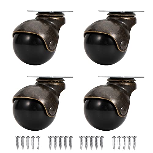 AONMTOAN 4PCS 2 inch Ball Caster Wheels,Antique Brass Top Plate Casters,Antique Swivel Caster for Furniture Sofa Chair (Swivel Plate Without Brake)