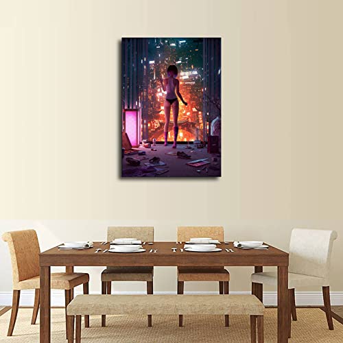 Anime Cyberpunk Game Lonely Girl Poster Wall Art Painting Canvas Print Inspirational Spiritual Room Bedroom Living Room Decor (24×36Inch- Framed) #TOP1