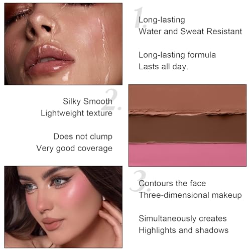 6 Colors Cream Contour Stick Makeup Kit,Shades with Highlighter,Blush,Bronzer Contour Stick for Sculpt the Cheeks,Long Lasting,Waterproof,Matte & Dewy Finish for Woman (SET A)