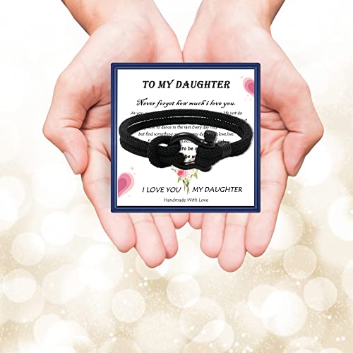 Liny Horseshoe Buckle Bracelets For Women Men Relationship Braided Nautical Bracelet Gift For Son Daughter Grandson Granddaughter Boyfriend Niece Girlfriend(Daughter Bracelet Black) #TOP5