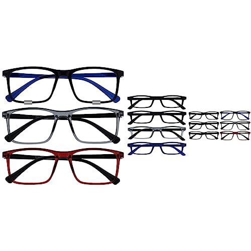 Opulize Ink Lessebrille 3er Pack Groß Rechteckig Rahmen Federscharniere Kratzfest Schwarze Grau Rot Herren Damen RRR4-17Z +2.00 & Die Lesebrille Unternehmen Schwarz Matt Grau Marineblau Leser Wert
