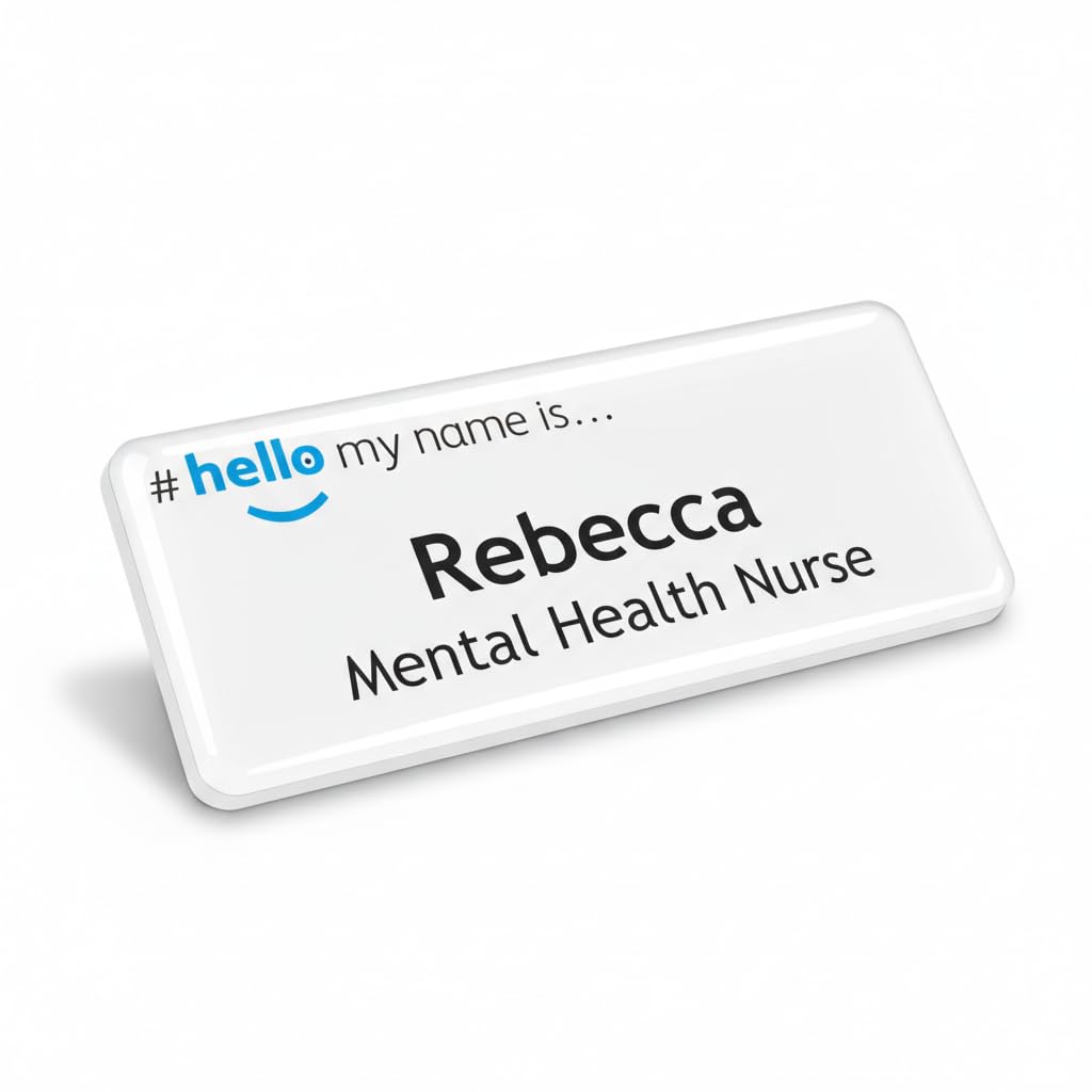 Badgemaster Blue Hello My Name is Badge Premium Domed White/White 76 x 32mm Doctor Student Nurse Clinical Practitioner Healthcare Assistant Medical Staff GP
