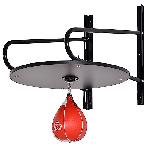 HOMCOM Pera de Boxeo con Soporte de Pared Punching Ball para Boxeo con Plataforma Ajustable en Altura Soporte Giratorio e Inflador 60x73x80 cm Rojo y Negro