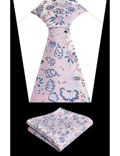 Image of Alizeal Mens 3.15inches Leaf Flower Pattern Tie Set | Floral Pattern Pocket Square Perfect for Fall Winter Business and Holiday Events