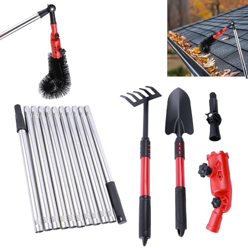 Nettoyeur de gouttières de 4 m - Brosse de nettoyage de gouttière télescopique - Avec tête pivotante à 180° - Pour nettoyer les feuilles, la saleté, les fenêtres, les gouttières, les lustres
