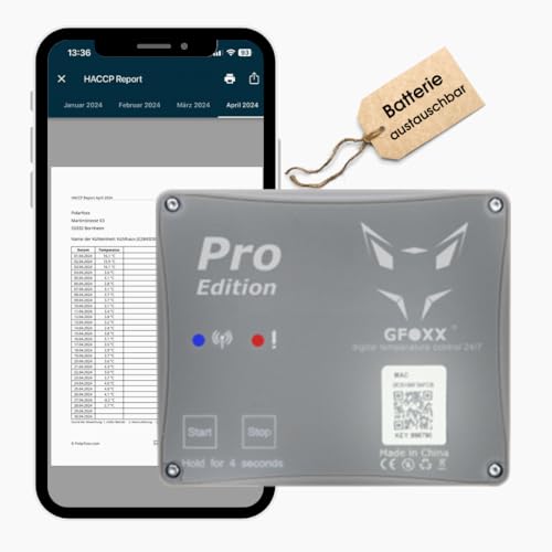 GFOXX Datenlogger Bluetooth Thermometer Pro Edition, durchgehender Temperaturzugriff trotz Abschirmung, 10x schnellerer Sync, HACCP konform, wechselbare Batterie, Temperaturbereich -25°C bis +60°C