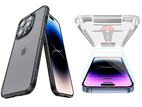 Image of KAPAVER for iPhone 14 Pro Max Matte Clear Case[Anti-Fingerprints ][Anti-Scratch] Frosted Translucent Shockproof Slim Cover 6.7 inches (Matte Black + Glass)