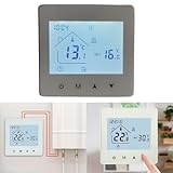 Termostato programable de caldera con control de pantalla táctil, opciones de programación semanal 5+2/6+1/7 días, rango de 5-60 °C con memoria y protección contra bajas temperaturas, montado en la