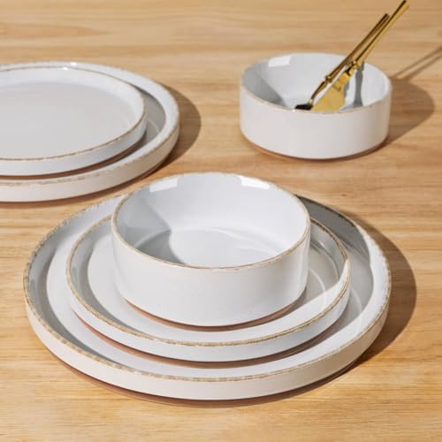 Image of AmorArc Ceramic Dinnerware Sets for 8, 24 Pieces Handpainted Plates and Bowls Set with Rustic Terracotta Underside, Scratch Resistant Stoneware Dishes Set, Dishwasher & Microwave Safe
