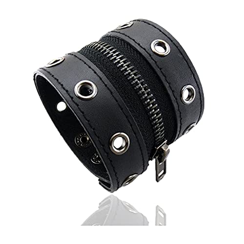 Image of Xusamss Punk Alloy Zipper Wristband Pu Leather Cuff Bracelet,7 1 /2 wrist