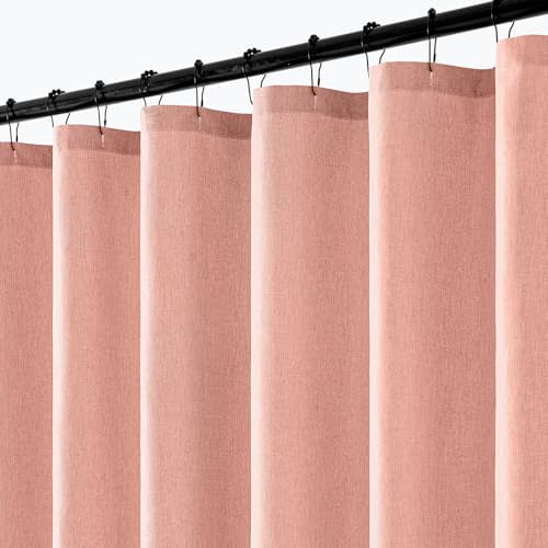 ANRODUO Blush Pink Linen Shower Curtain, Fabric Shower Curtain with 12 Metal Hooks, Waterproof Heavy Duty Polyester, Button Hole Design, Machine Washable for Bathroom Hotel Bathtub, W72xL72