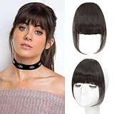 Carendia Bangs Hair Clip Human Hair Dark Brown French Bangs for Women Fringe with Temples Hairpieces Clip on Bangs for Daily Wear (Dark Brown, French Bangs)