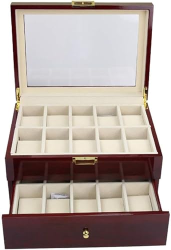 Caja organizadora de Relojes y Joyas, Bandeja de Reloj de Cuero para Hombres, 20 Capas, Bandeja de Reloj de 20 Compartimentos, exhibición organizada de joyería Elegante
