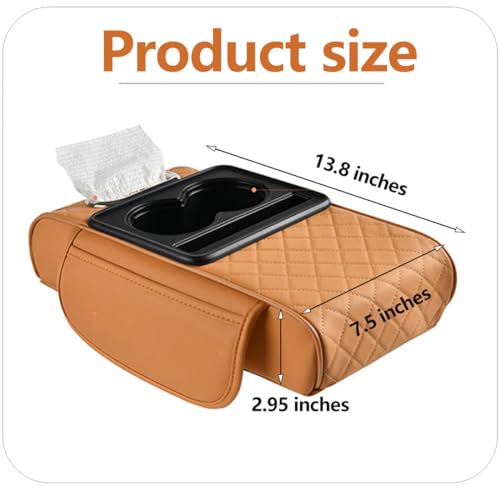 Coficoi Car Armrest Cushion,5-in-1 Center Console Cover with 2 Storage Bags Cup Holder, Tissue Box Slot, Phone Slot for Sedans, Car Accessories Interior Organizers (Gey)