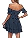 LYANER Women's Off Shoulder Tie Back Wrap Layer Ruffle Short Sleeve Mini Dress Soild Navy Blue Large