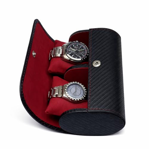 Image of Watch Organiser Display Box Made in Leatherette and Suede with Contarst thread Topstitch | For Men &Women | Gift For Any Occasion (2 Watch Roll)