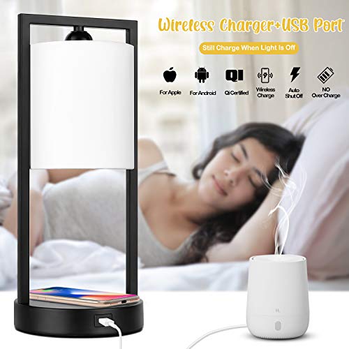 Tobusa Wireless Charging Touch Control Table Lamps Set Of 2, Bedside Nightstand Lamps White Fabric Shade, Modern Dimmable Desk Lamps For Bedroom Living Room Office Warm White E26 Bulbs Included #TOP3