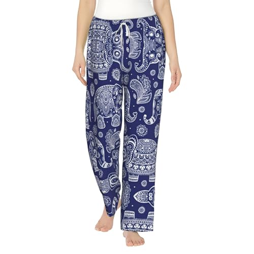 Pantalon pyjama femme ample imprimé éléphant bohème vêtement nuit