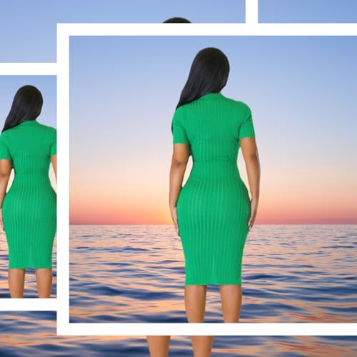 Image of Women's Fashion Sexy Elegant Comfortable Fit Vital V-Neck Knitted Short Sleeve Dress
