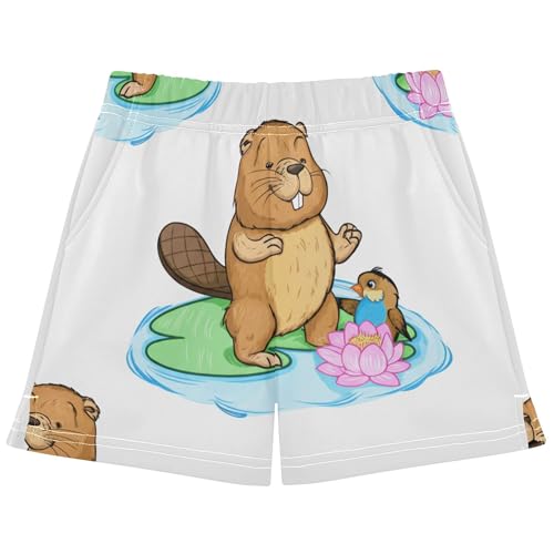 Girls Lounge Shorts Cute Cartoon Beaver Bird Lily Print Athletic Summer Pajama Shorts Youth Kids Clothes, X-Small